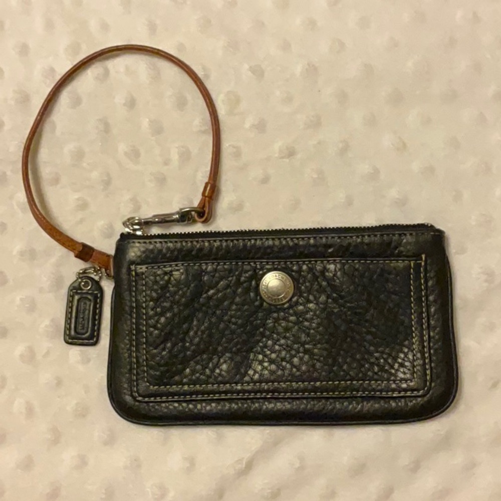 Coach Black Wristlet with Brown Strap